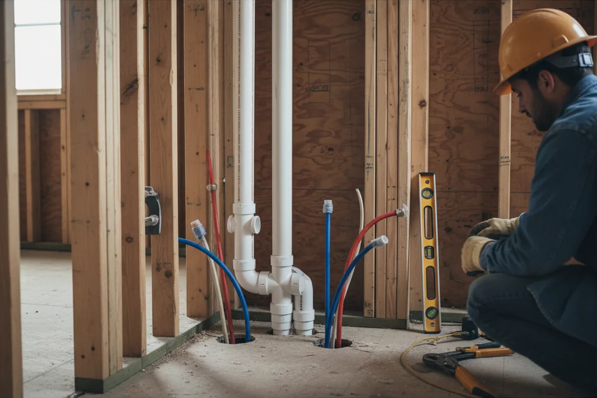 Drain and supply rough-in during Leak Detection in Germantown
